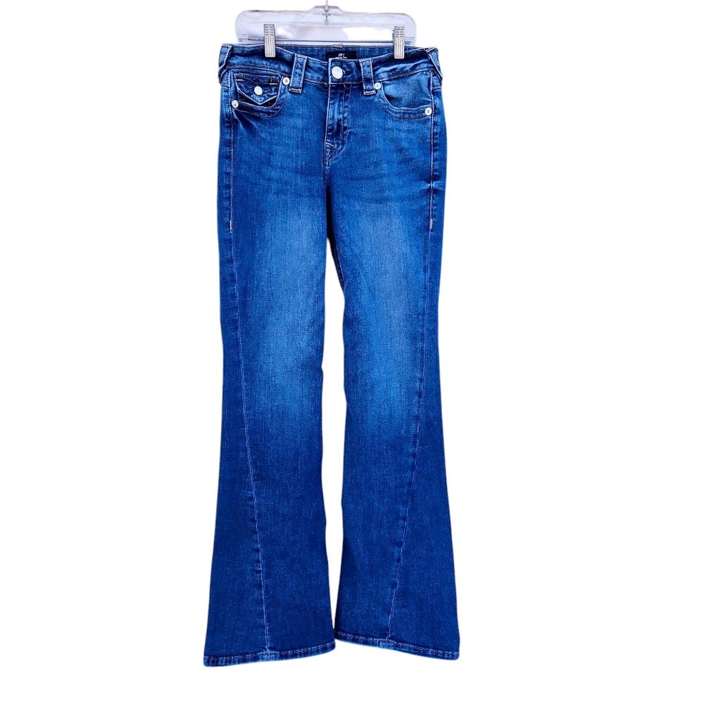 True Religion Joey Mid Rise Blue Flare Leg Jeans Size-28